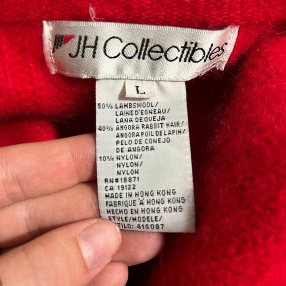 Vintage JH Collectibles Cherry Red Lambswool Angora Soft Plush Cardigan Sz L - Picture 5 of 7